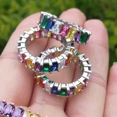 Gold Plated Rainbow AAA Cubic Zirconia Tennis Chain Necklace Choker