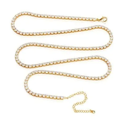 Gold Plated Rainbow AAA Cubic Zirconia Tennis Chain Necklace Choker