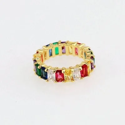 Gold Plated Rainbow AAA Cubic Zirconia Tennis Chain Necklace Choker