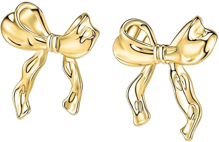 Gold Silver Bow Earrings Women Ribbon Stud Earrings Gift