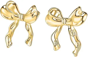 Gold Silver Bow Earrings Women Ribbon Stud Earrings Gift