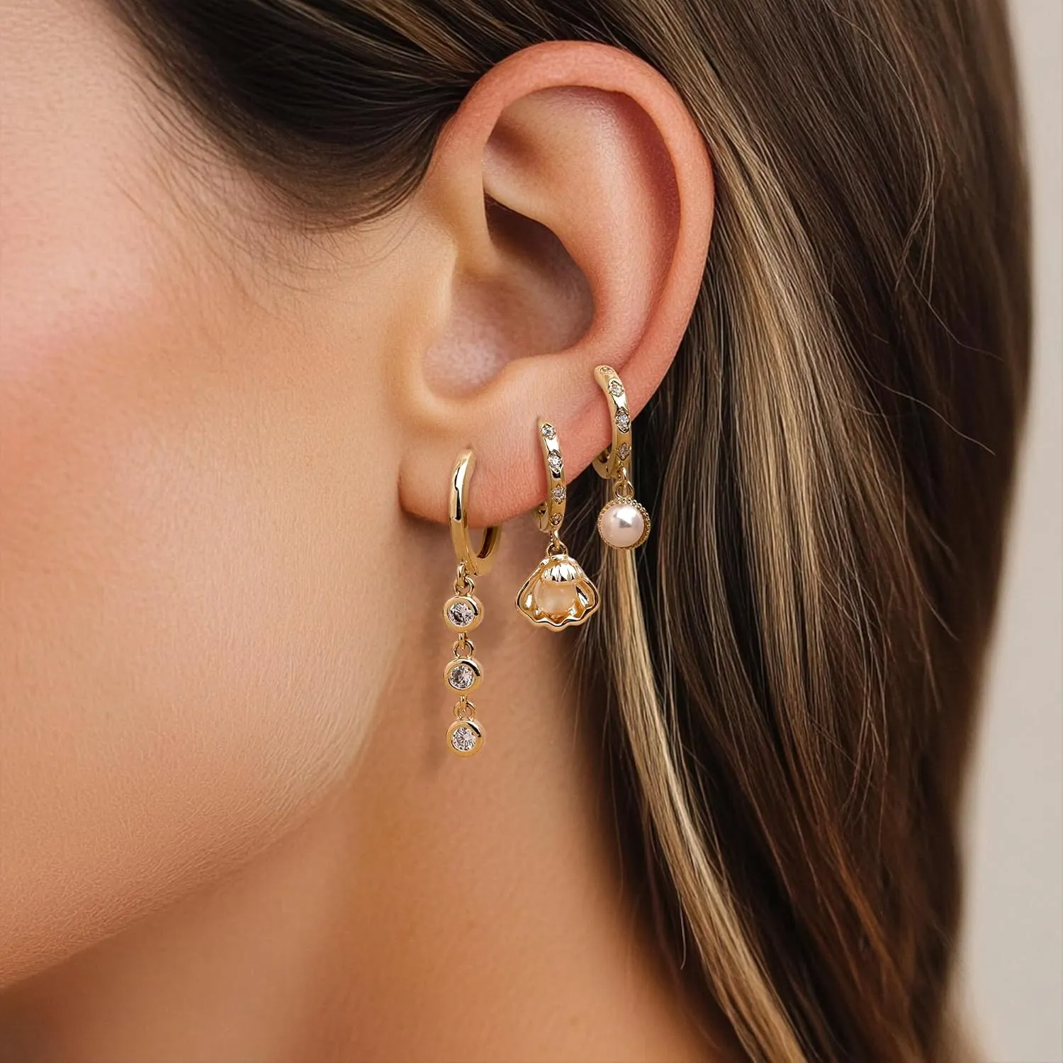 Gold Silver Small Hoop Stud Earrings Stack Set for Women, Dainty Rhinestone Drop Multiple Piercing Cartilage Huggie Earing Holiday Prom Fashion Jewelry Gift