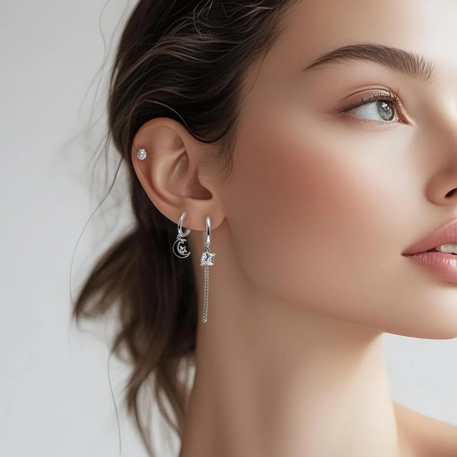 Gold Silver Small Hoop Stud Earrings Stack Set for Women, Dainty Rhinestone Drop Multiple Piercing Cartilage Huggie Earing Holiday Prom Fashion Jewelry Gift