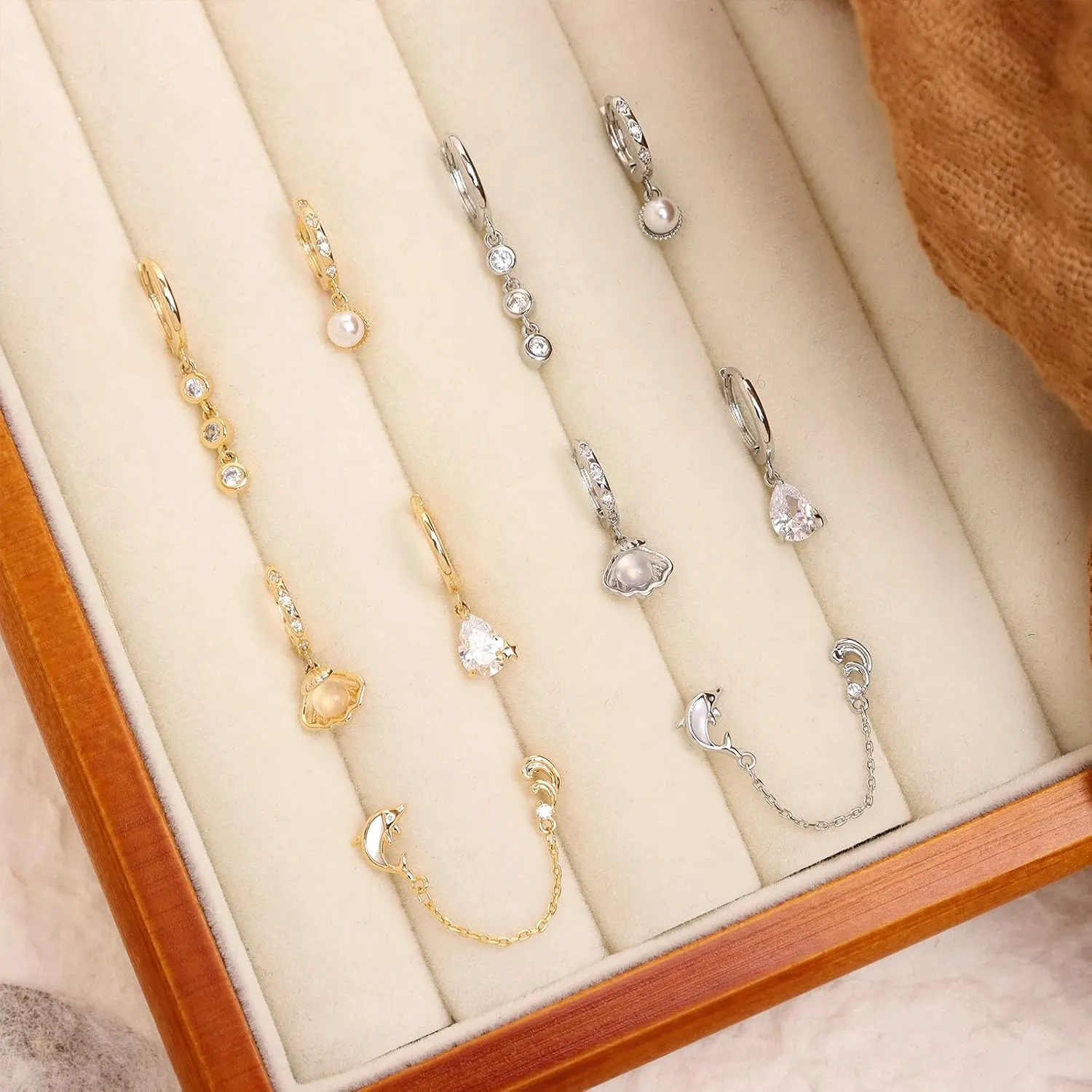 Gold Silver Small Hoop Stud Earrings Stack Set for Women, Dainty Rhinestone Drop Multiple Piercing Cartilage Huggie Earing Holiday Prom Fashion Jewelry Gift
