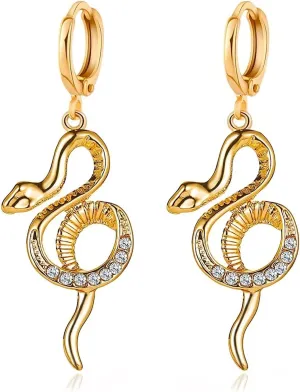 Gold Snake Earrings for Women 14K Gold Plated Snake Huggie Hoop Earrings Punk Rhinestone Snake Drop Dangle Earrings Hypoallergenic Fashion Ear Jewelry