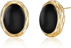 Gold Stud Earrings for Women Black Stone - Gold Chunky Earrings Vintage - Black and Gold Earrings Trendy Hypoallergenic Jewelry