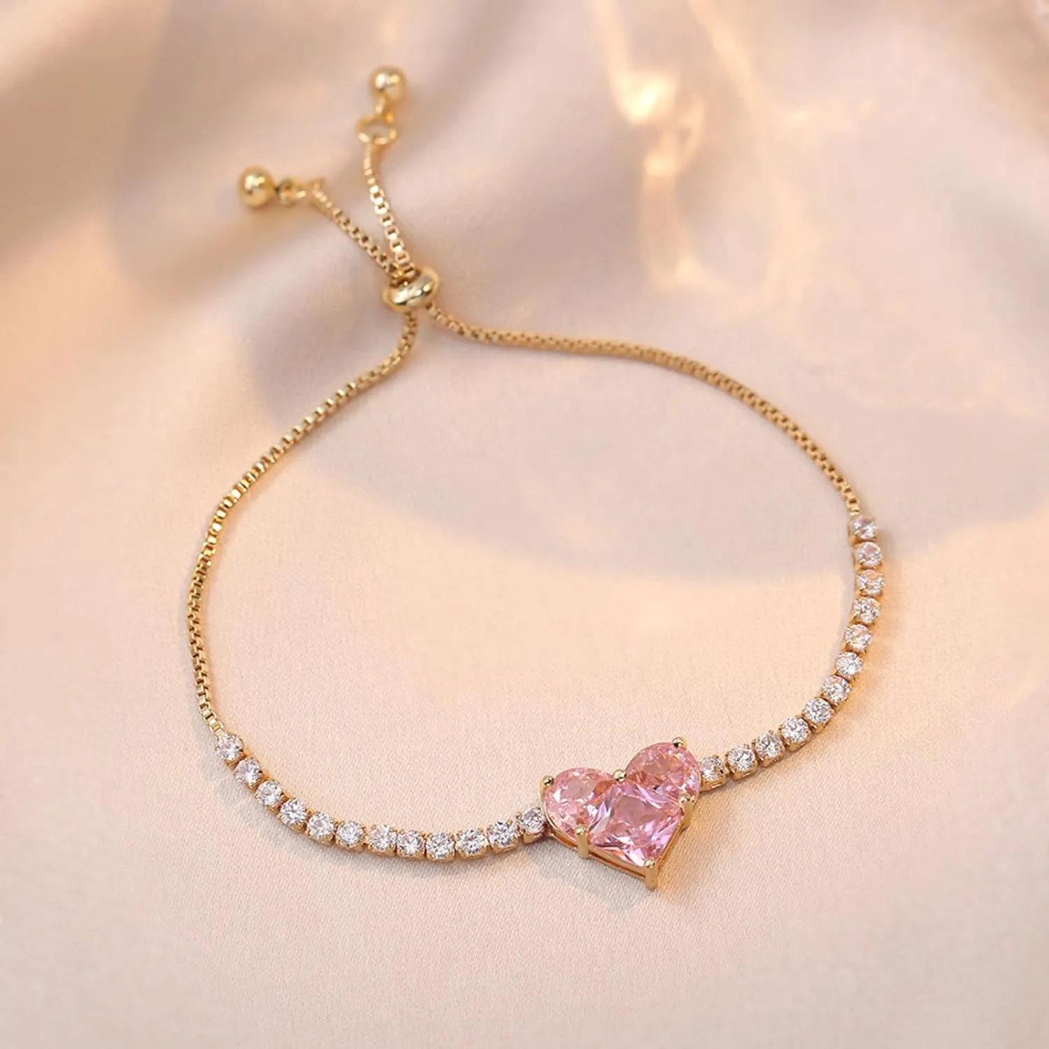 Gold Tennis Bracelets for Women - Non Tarnish Cubic Zirconia Bracelet Link with Adjustable Slider for Girls Ladies Jewelry Gifts