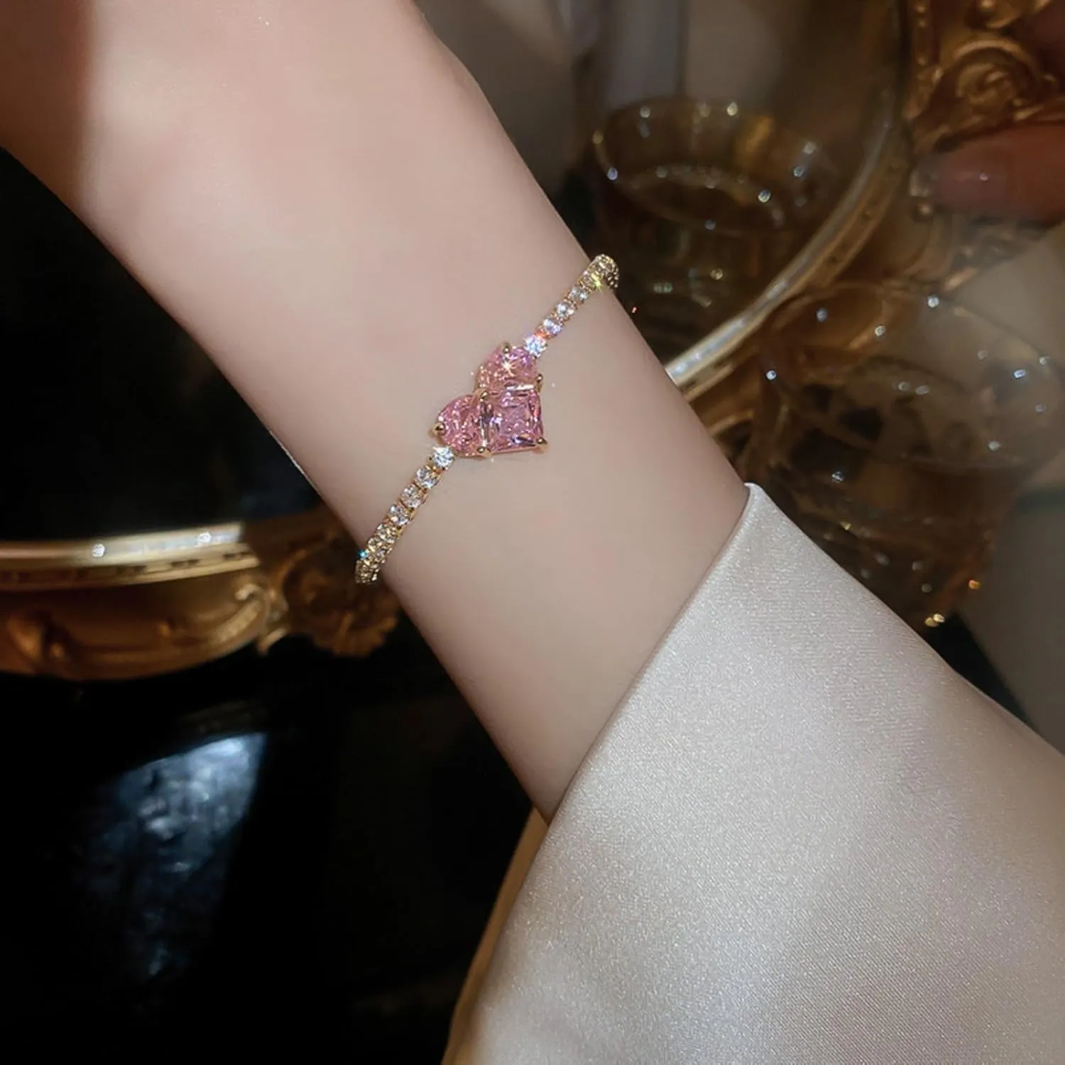 Gold Tennis Bracelets for Women - Non Tarnish Cubic Zirconia Bracelet Link with Adjustable Slider for Girls Ladies Jewelry Gifts