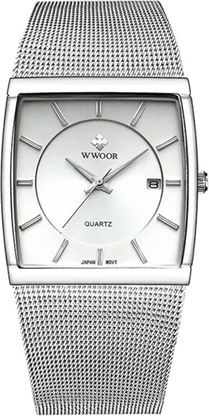 Gosasa Men Watch Classic Analog Quartz Date Stainless Steel Milanese Mesh Band Ultra-Thin Rectangle Dial Luminous