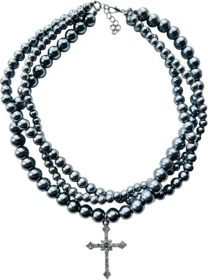 Gothic Dainty Cross Charm Statement Necklace for Women Synthetic Navajo Pearl Necklace Stack CZ Cross Grunge Emo Goth Choker Necklace Y2k Western Chunky Silver Layered Necklaces