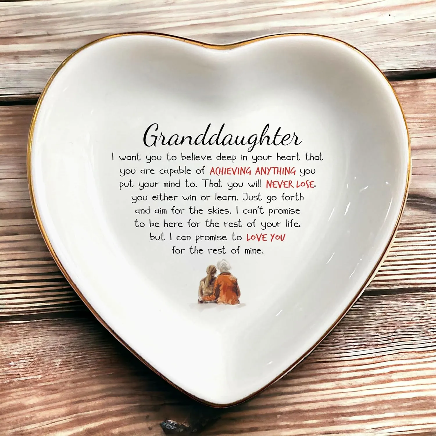 Granddaughter Ring Dish Gift,Gifts for Granddaughter Birthday,Graduation,Christmas,Grandma and Granddaughter Gift-Ceramic Jewelry Trinket Dish for Her, White, C89-HED2-0001