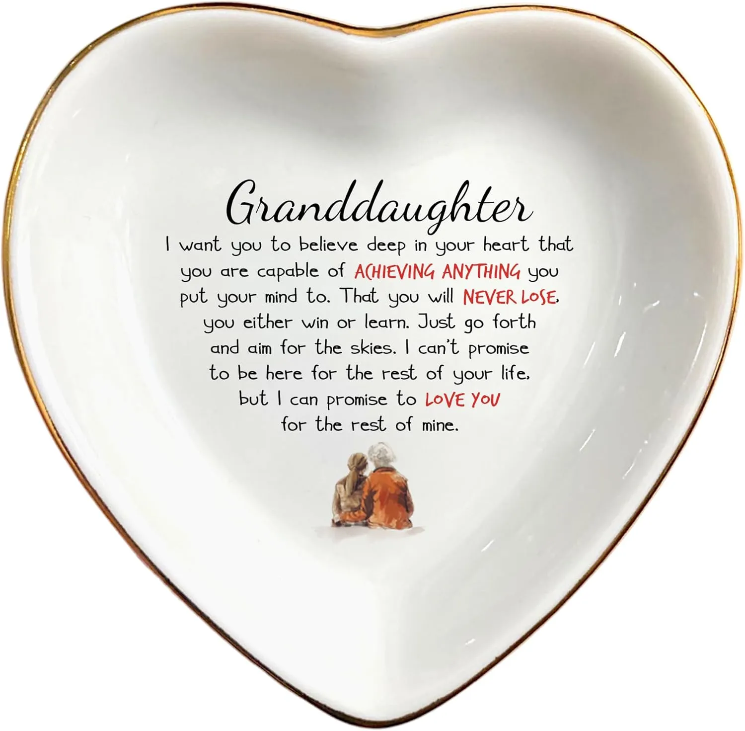 Granddaughter Ring Dish Gift,Gifts for Granddaughter Birthday,Graduation,Christmas,Grandma and Granddaughter Gift-Ceramic Jewelry Trinket Dish for Her, White, C89-HED2-0001