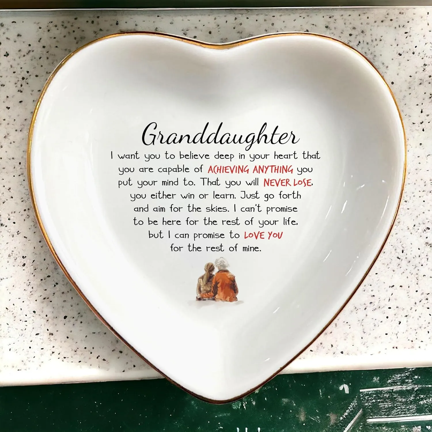 Granddaughter Ring Dish Gift,Gifts for Granddaughter Birthday,Graduation,Christmas,Grandma and Granddaughter Gift-Ceramic Jewelry Trinket Dish for Her, White, C89-HED2-0001