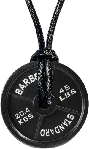 Gym Gifts for Men and Women: Black 45 lb Plate Necklace, Adjustable Cotton Rope Cord, Motivational Gym Rat Gifts for Women, Stylish 1.5in Diameter Motivation