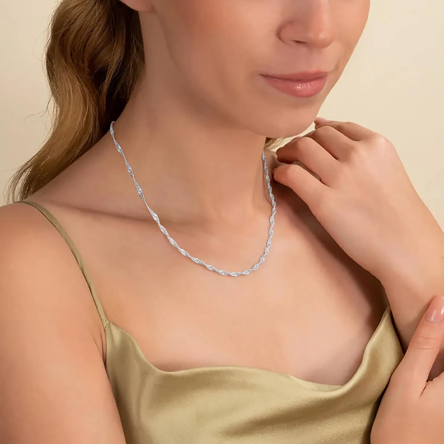 Hadoken 925 Sterling Silver Clasp 2/2.5mm Singapore Chain for Women Girls Water Wave Chain Silver Necklace 16/18/20/22/24/26/28/30 Inch