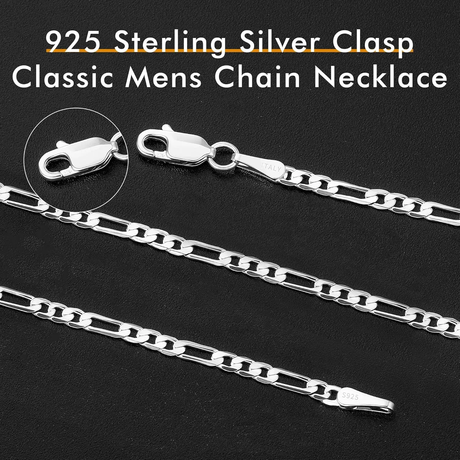 Hadoken 925 Sterling Silver Clasp 3/4/5mm Diamond Cut Figaro Link Chain Necklace for Men Women 16/18/20/22/24/26/28/30 Inch
