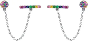 Half Ball Stud Rainbow Colorful CZ Cuff Wrap Clip On Cartilage Earrings for Women Sensitive Ear Cute 925 Sterling Silver Post Hypoallergenic Crystal Crawler Climber Chain Fashion Jewelry Gifts