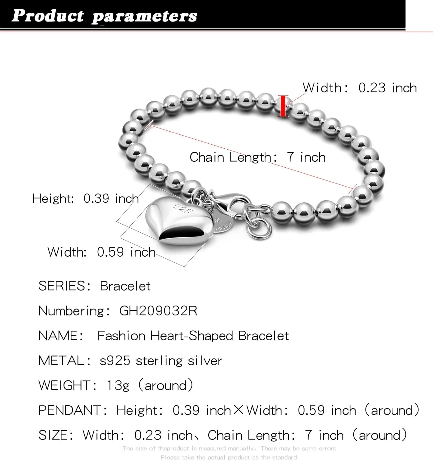 H&Beautimer 925 Sterling Silver 4-10MM Ball Chain Bracelet For Women's - Italian Handmade Bead Chain Bracelet 5''5.7''6.3''6.7''7.5''8''8.3''8.5''9 Inch Rose Gold Party Jewelry