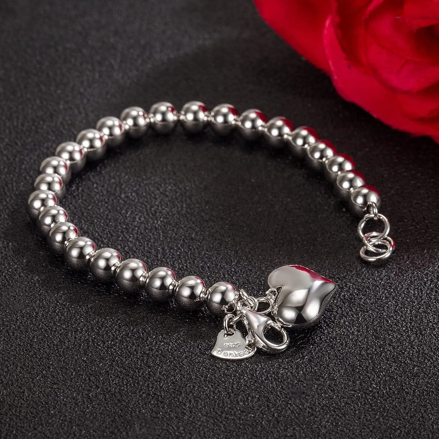 H&Beautimer 925 Sterling Silver 4-10MM Ball Chain Bracelet For Women's - Italian Handmade Bead Chain Bracelet 5''5.7''6.3''6.7''7.5''8''8.3''8.5''9 Inch Rose Gold Party Jewelry