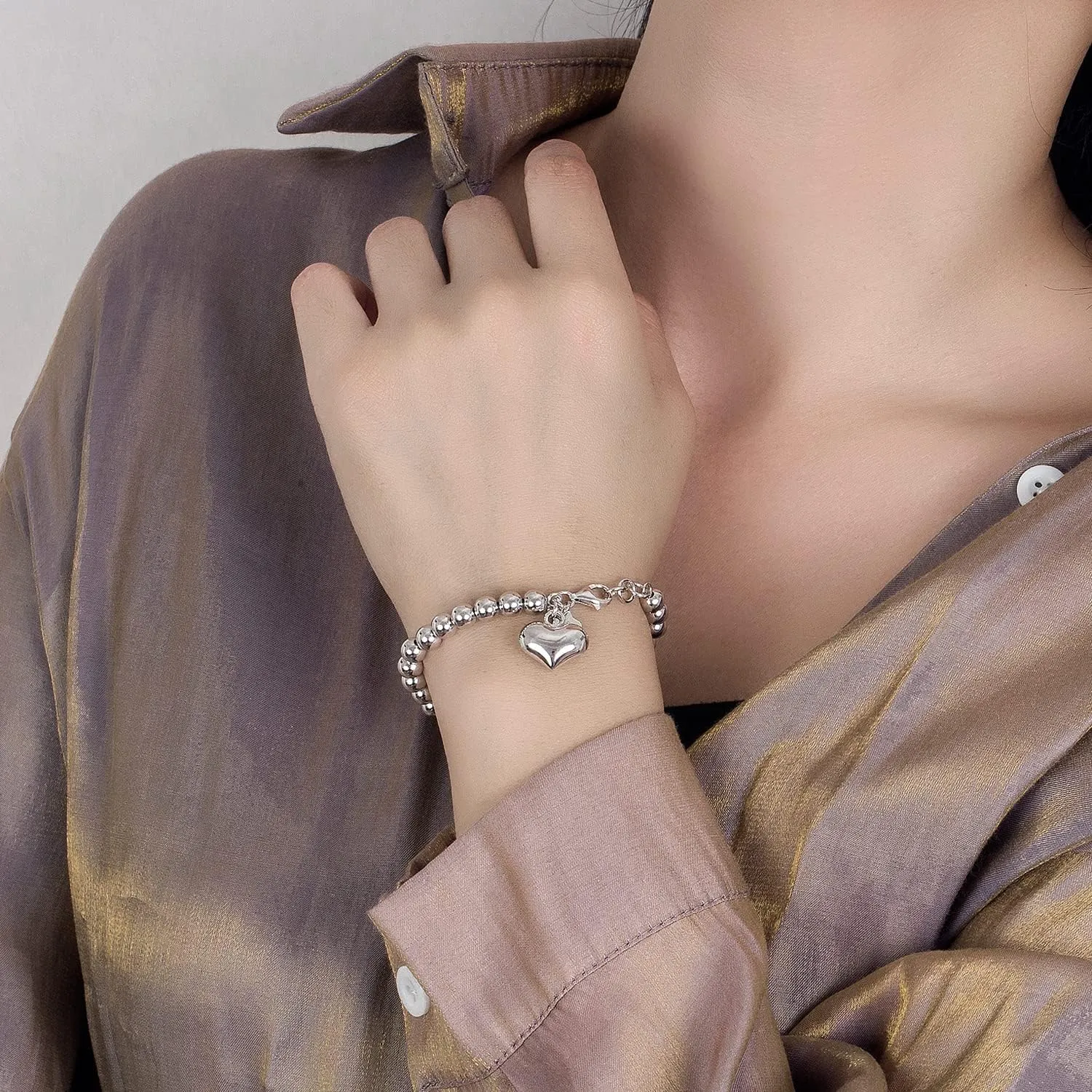 H&Beautimer 925 Sterling Silver 4-10MM Ball Chain Bracelet For Women's - Italian Handmade Bead Chain Bracelet 5''5.7''6.3''6.7''7.5''8''8.3''8.5''9 Inch Rose Gold Party Jewelry
