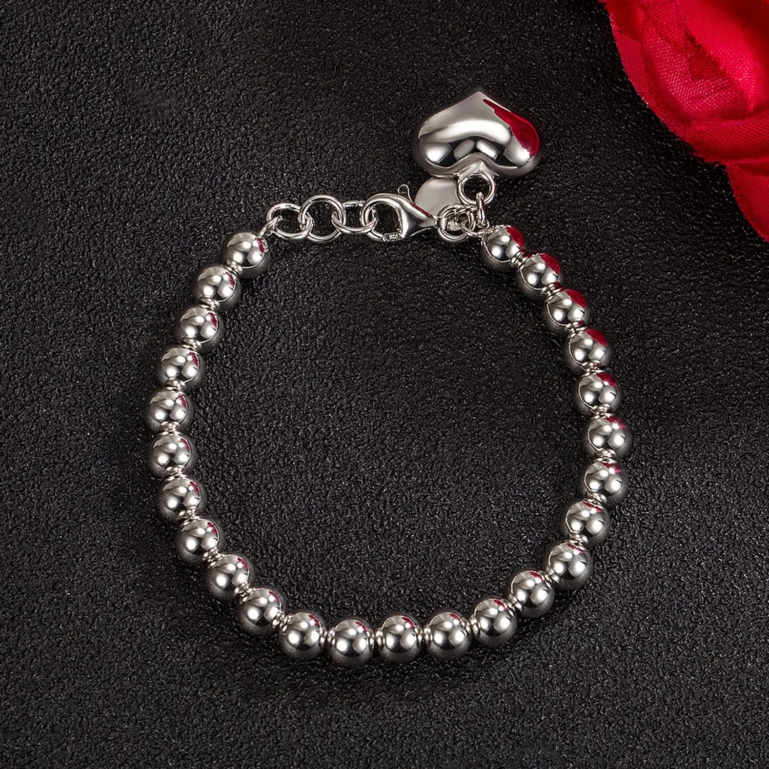 H&Beautimer 925 Sterling Silver 4-10MM Ball Chain Bracelet For Women's - Italian Handmade Bead Chain Bracelet 5''5.7''6.3''6.7''7.5''8''8.3''8.5''9 Inch Rose Gold Party Jewelry