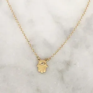 Hamsa Necklace with One Tiny Diamond