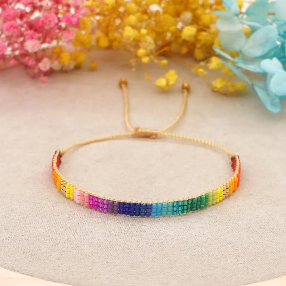 Handmade Boho Seed Bead Friendship Strand Bracelets for Women Charm Adjustable Couples String Rope Braided Bohemia Multicolor Beaded Bracelet Fashion Jewelry Gift