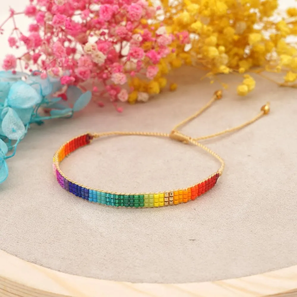 Handmade Boho Seed Bead Friendship Strand Bracelets for Women Charm Adjustable Couples String Rope Braided Bohemia Multicolor Beaded Bracelet Fashion Jewelry Gift
