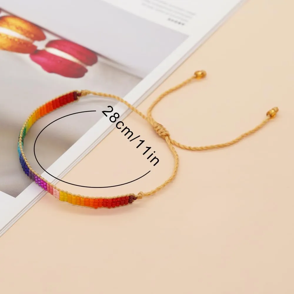 Handmade Boho Seed Bead Friendship Strand Bracelets for Women Charm Adjustable Couples String Rope Braided Bohemia Multicolor Beaded Bracelet Fashion Jewelry Gift