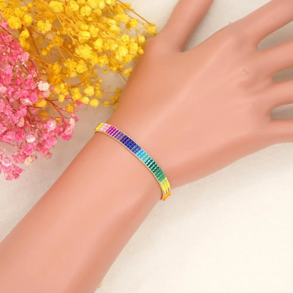 Handmade Boho Seed Bead Friendship Strand Bracelets for Women Charm Adjustable Couples String Rope Braided Bohemia Multicolor Beaded Bracelet Fashion Jewelry Gift