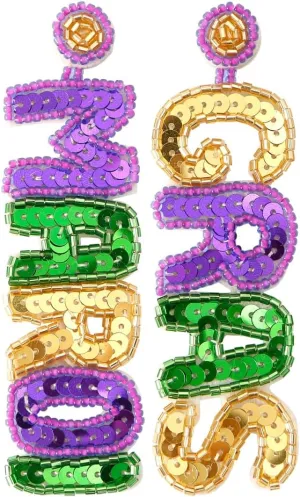 Handmade Braid Mardi Gras Tassel Letter Crown Boots Shape Beaded Carnival Dangle Earrings for Women Girls Jewelry