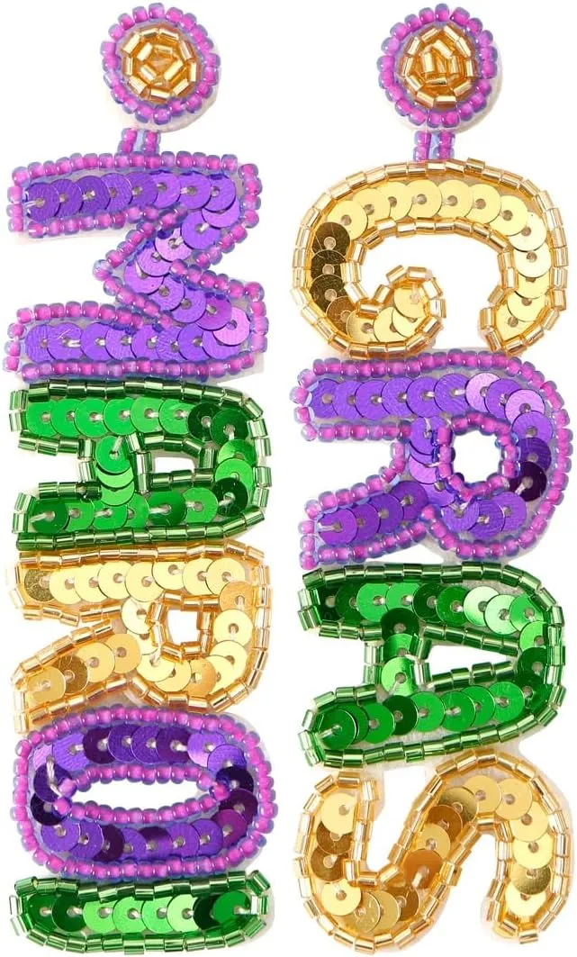 Handmade Braid Mardi Gras Tassel Letter Crown Boots Shape Beaded Carnival Dangle Earrings for Women Girls Jewelry