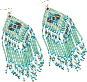 Handmade Colorful Native American Beaded Earrings,Hoop Dangle Earrings, Bohemia Boho Native Tassel Earrings