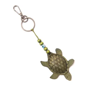 Handmade Leather Turtle Keychain, Hanging Bag Charm for Purse and Backpack Tassel | Genuine Leather, Cute Tortoise Keychain Gifts for Men and Women (Dark Green)