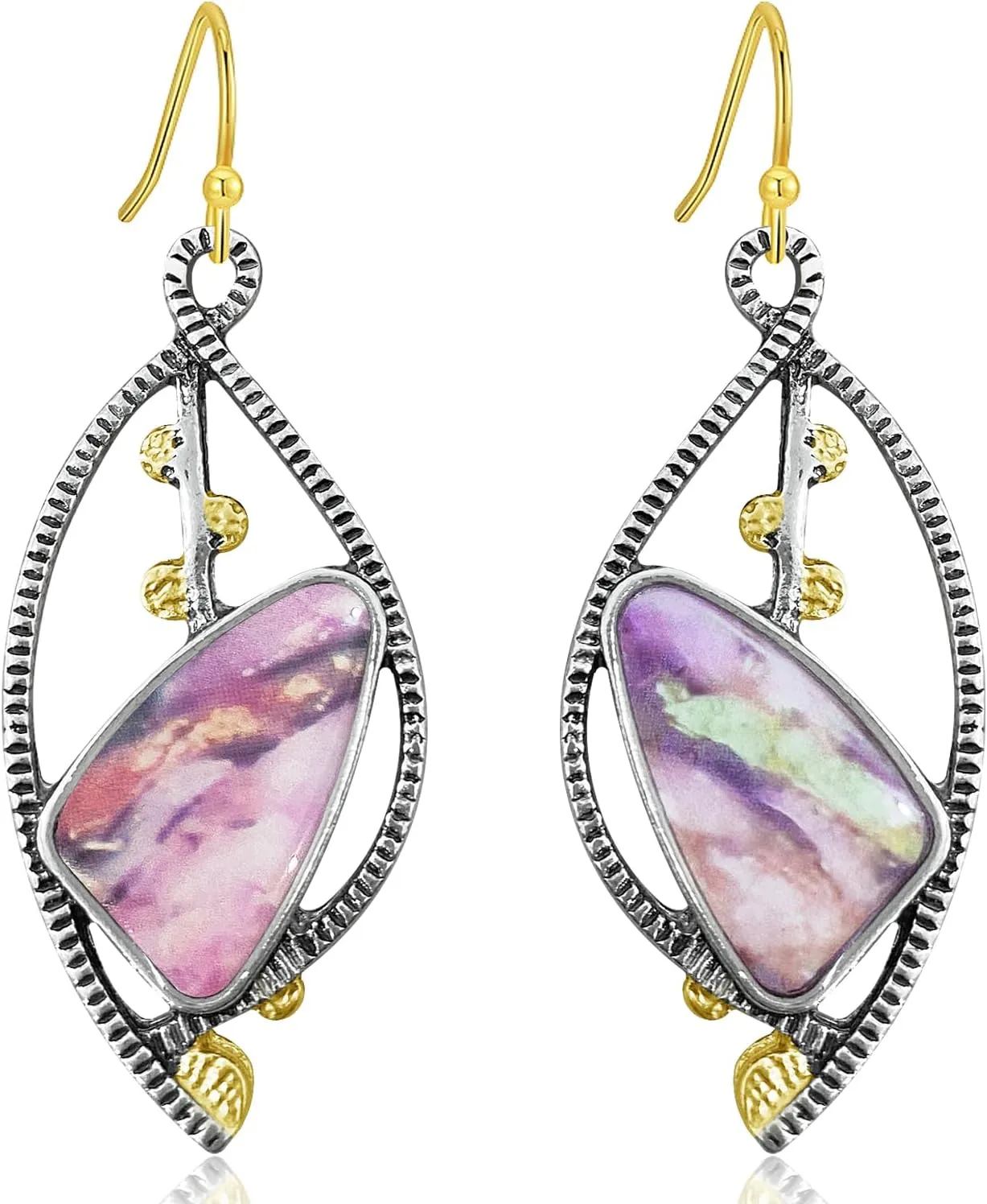Handmade Lightweight Vintage Sliver Irregular Bohemian Leaf Dangle Drop Earrings Geometry Hollow Novelty Stone Ethnic Hook Earrings For Women Jewelry Gift