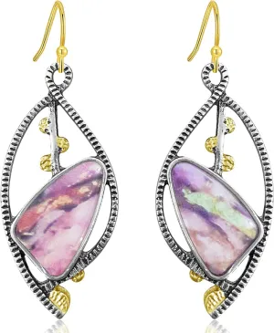 Handmade Lightweight Vintage Sliver Irregular Bohemian Leaf Dangle Drop Earrings Geometry Hollow Novelty Stone Ethnic Hook Earrings For Women Jewelry Gift