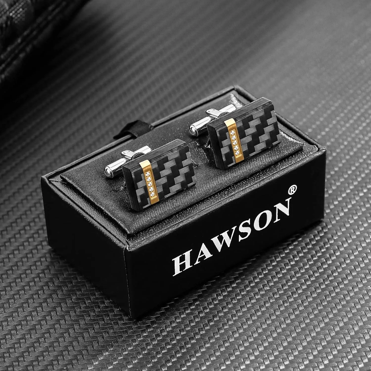 HAWSON Cufflinks for Men, Handcrafted Carbon Fiber Cuff Links for Wedding Business and Daily Wear