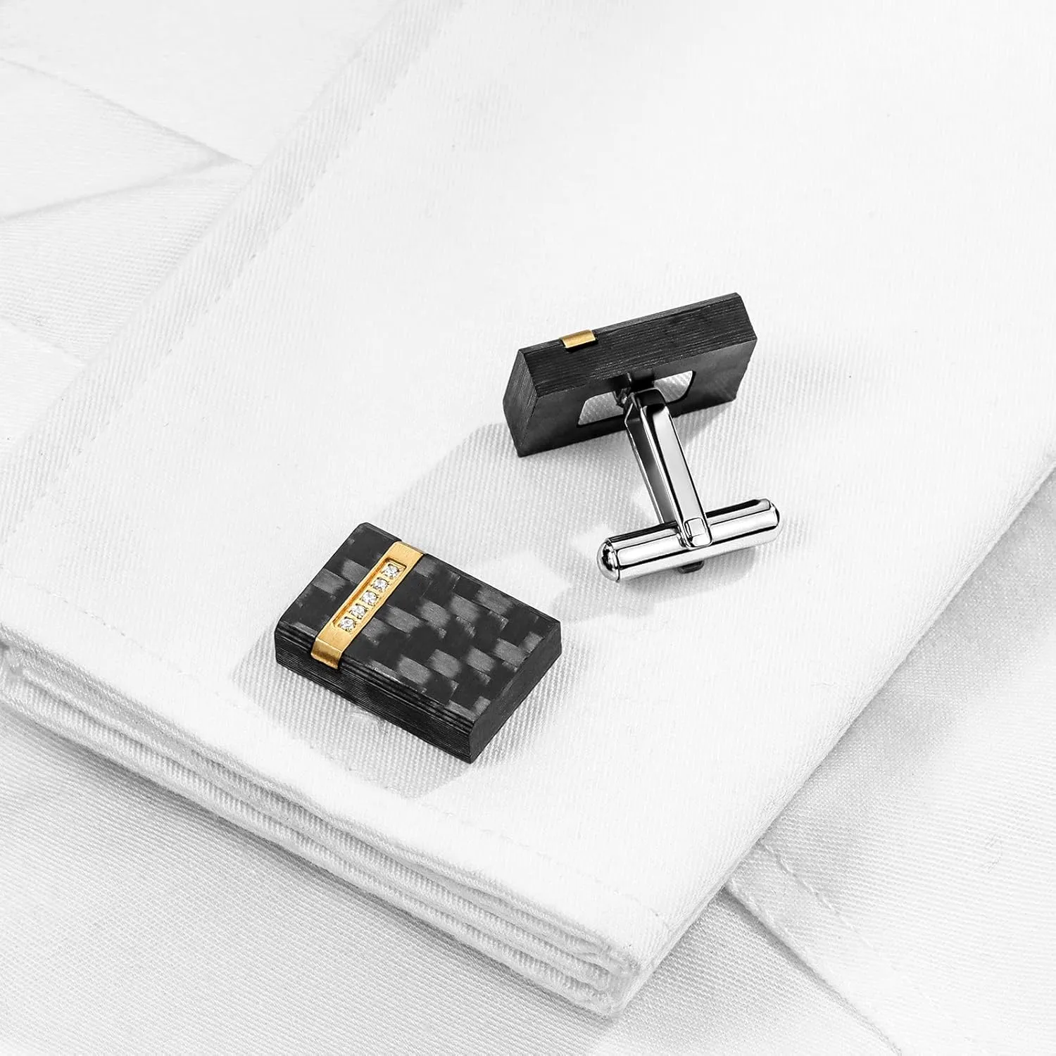 HAWSON Cufflinks for Men, Handcrafted Carbon Fiber Cuff Links for Wedding Business and Daily Wear