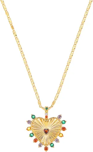 Heart Charm Necklace for Women 18K Gold Plated Heart Pendant Necklace Chunky Choker Chain Necklace With Colored Zircon Trendy Hip Hop Charm Necklace Aesthetic Jewelry