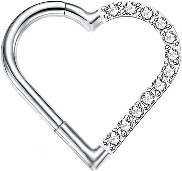 Heart Daith Piercing Rook Tragus Helix Cartilage Conch Earrings 316L Stainless Steel with Cubic Zirconia Hoop Hinged Segment Septum Clicker Ring Nose Rings Hoop Piercing Jewelry