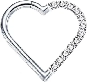 Heart Daith Piercing Rook Tragus Helix Cartilage Conch Earrings 316L Stainless Steel with Cubic Zirconia Hoop Hinged Segment Septum Clicker Ring Nose Rings Hoop Piercing Jewelry