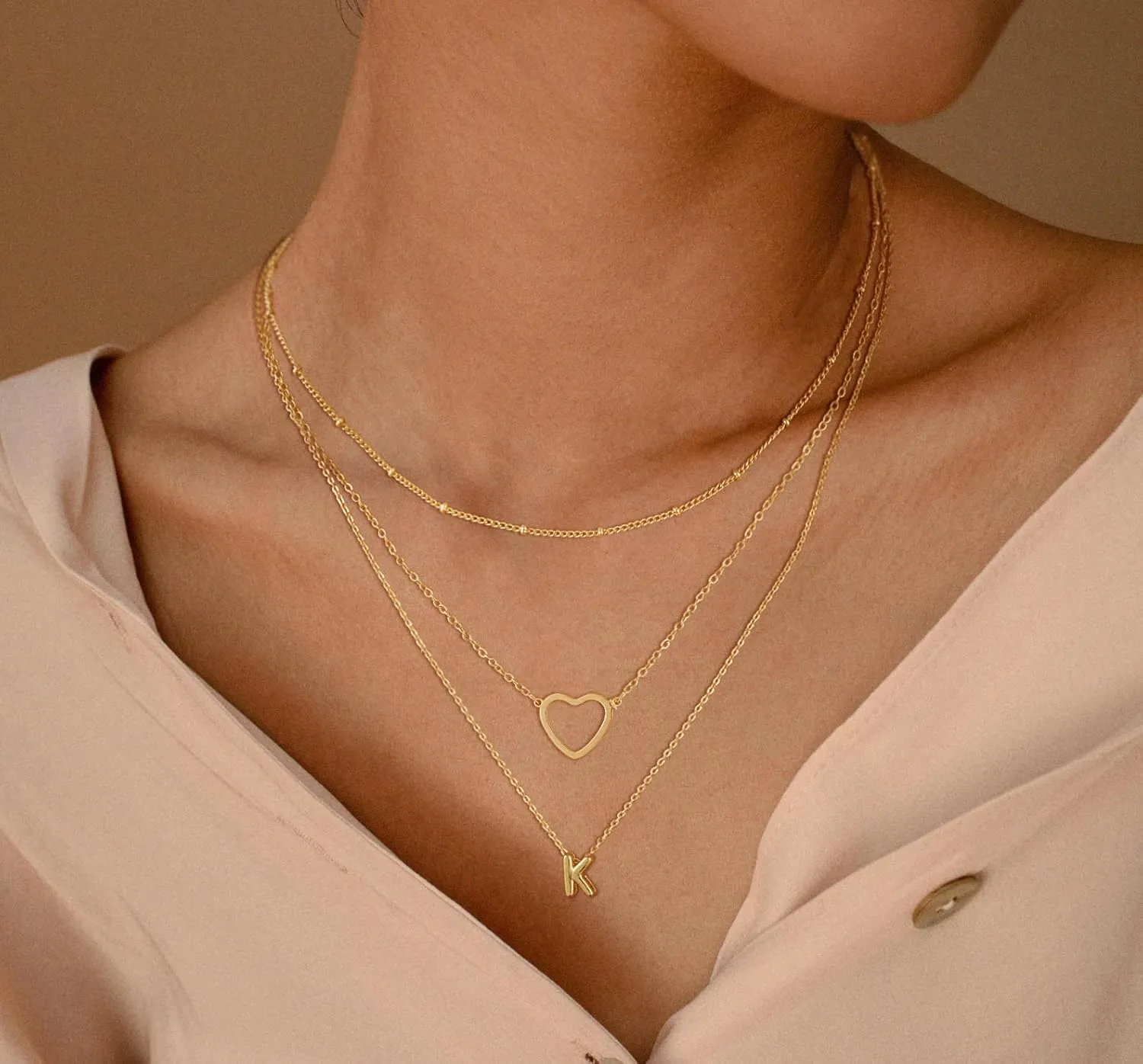 Heart Initial Necklaces for Women Trendy, 14K Gold Plated Letter A-Z Necklace Cute Layered Necklace Gold Initial Necklace Stack Choker Necklace Birthday Gifts for Women Jewelry