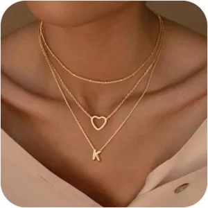 Heart Initial Necklaces for Women Trendy, 14K Gold Plated Letter A-Z Necklace Cute Layered Necklace Gold Initial Necklace Stack Choker Necklace Birthday Gifts for Women Jewelry