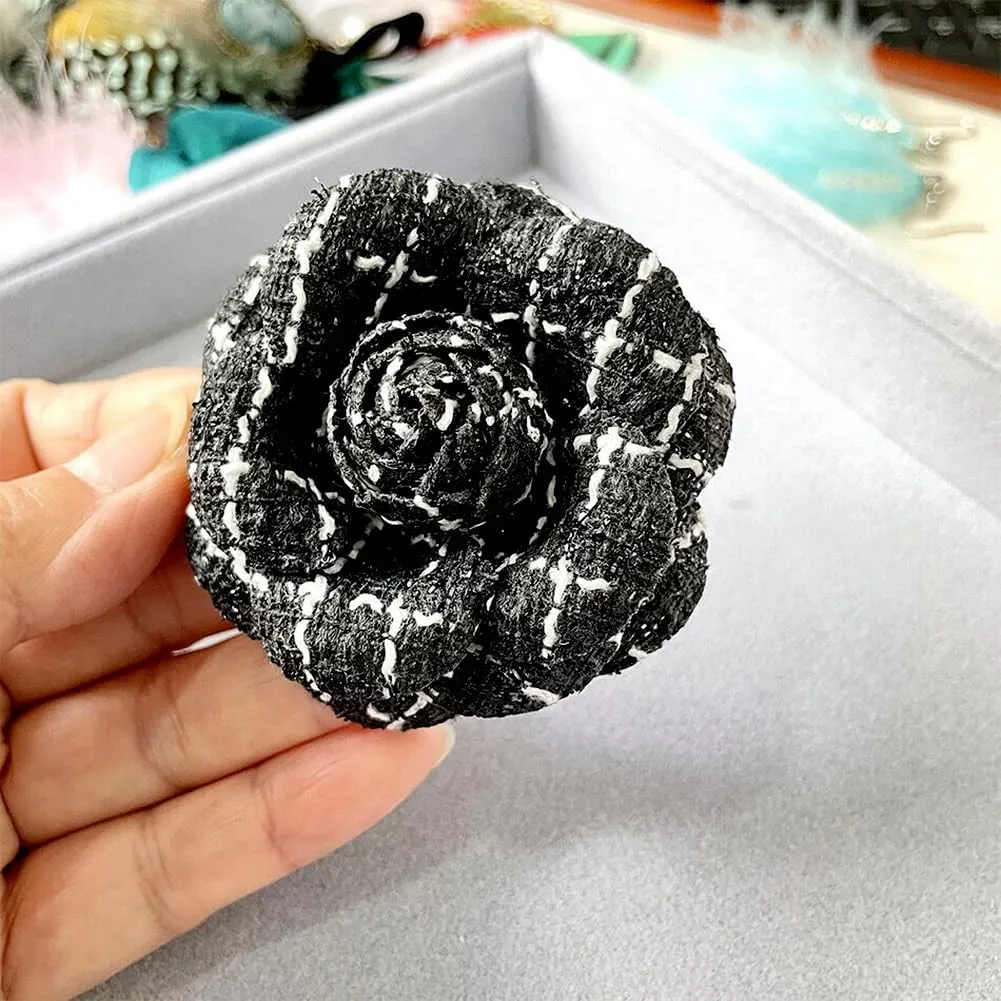 HEKEUOR Classic Camellia Brooch Pin Fabric Handmade Flower Pin for Men Women