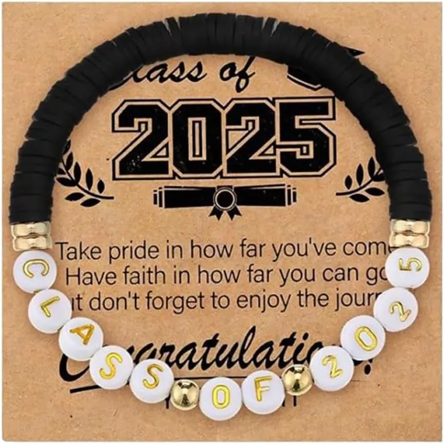 HELLORSO Black Class of 2025 Bracelets Graduation Prom Gifts Class of 2025 Congrats Grad Senior Night Gifts Graduation Cards for Friendship College