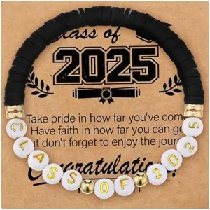 HELLORSO Black Class of 2025 Bracelets Graduation Prom Gifts Class of 2025 Congrats Grad Senior Night Gifts Graduation Cards for Friendship College