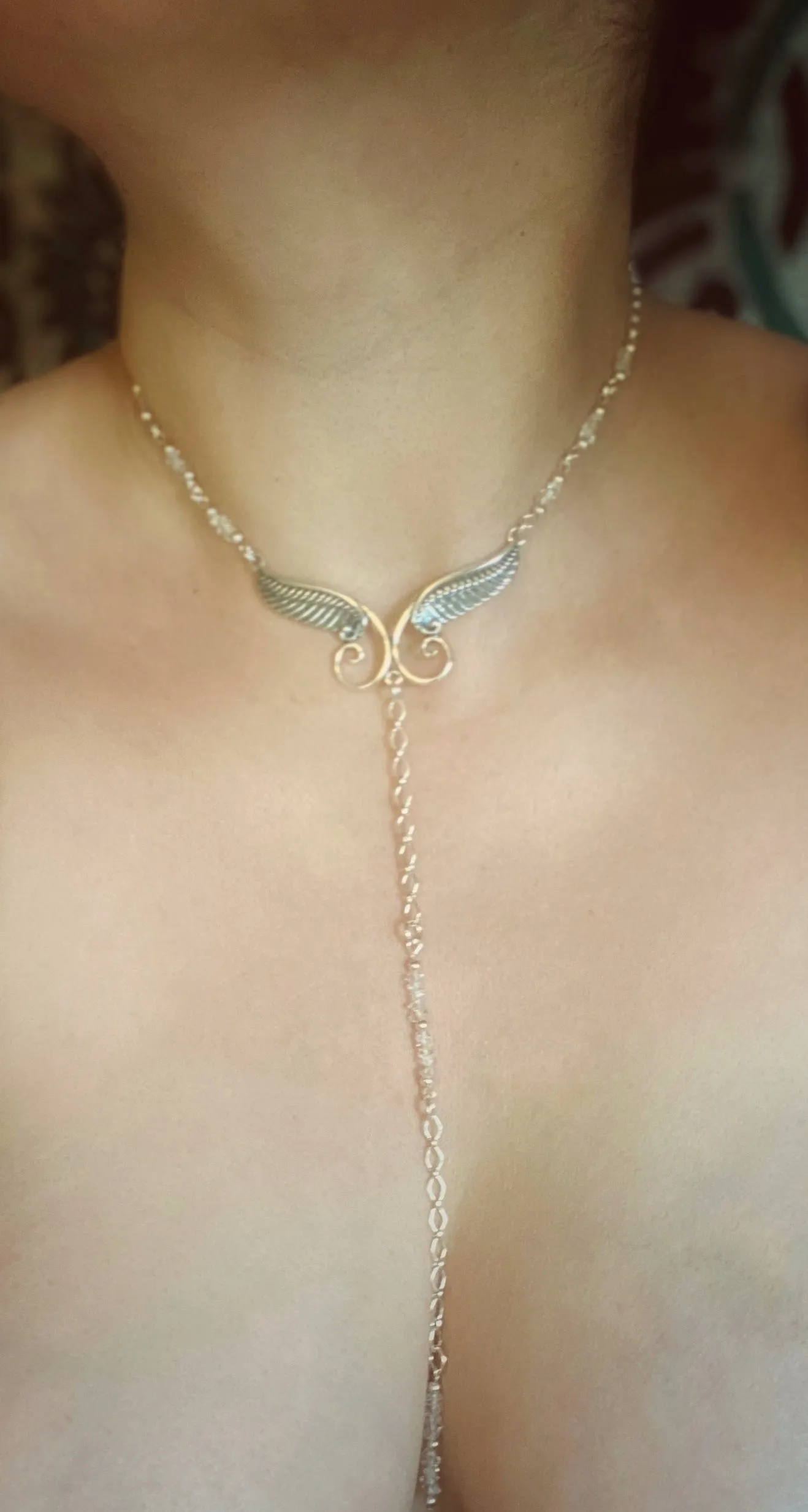 Herkimer diamond Angel wing necklace - Sterling silver