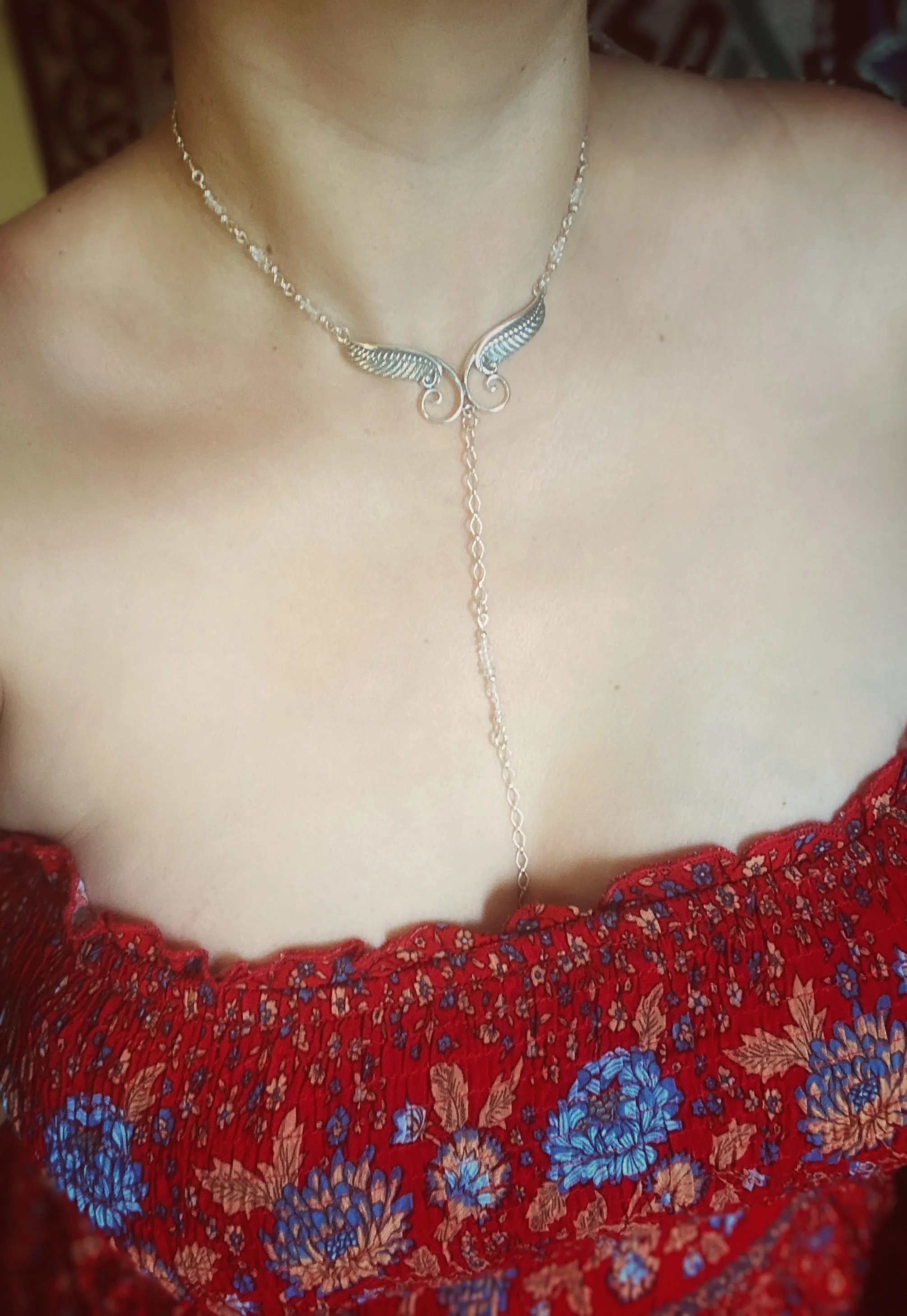 Herkimer diamond Angel wing necklace - Sterling silver