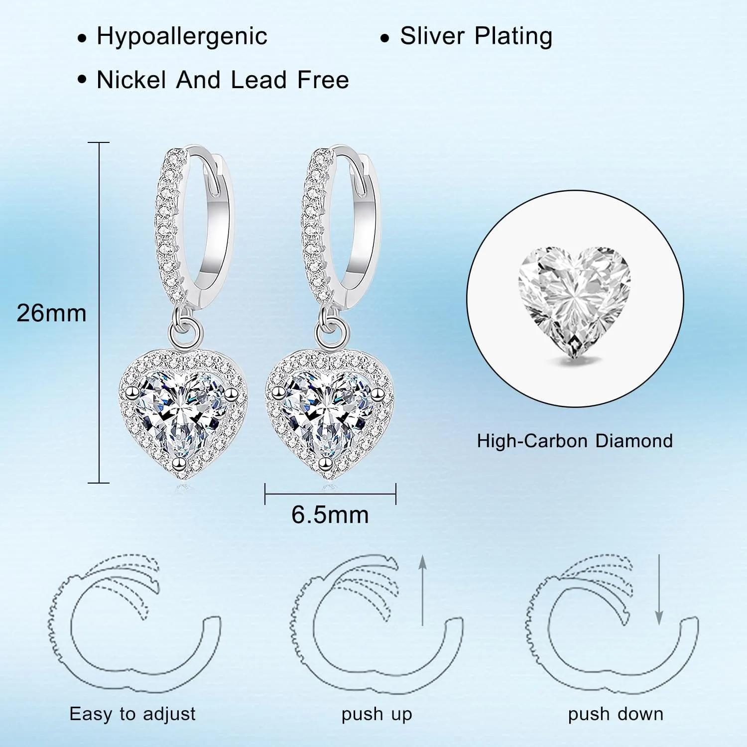 High-Carbon Diamond Hoop Earrings for Women Sterling Silver Cuff Earrings Drop Huggie Stud Halo Earrings with 18K