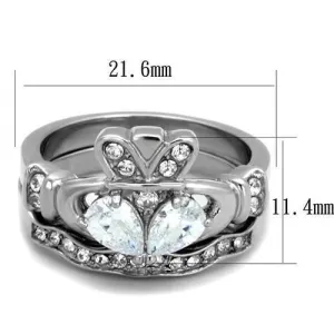 High polished (no plating) Stainless Steel Ring with AAA Grade CZ in Clear for Women Style TK2119